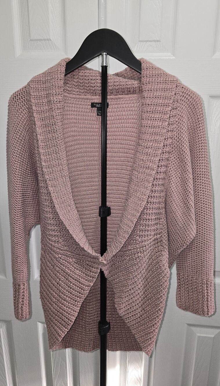 Talbots L/XL Cotton/Nylon Cardigan Coccoon Sweater, Rose